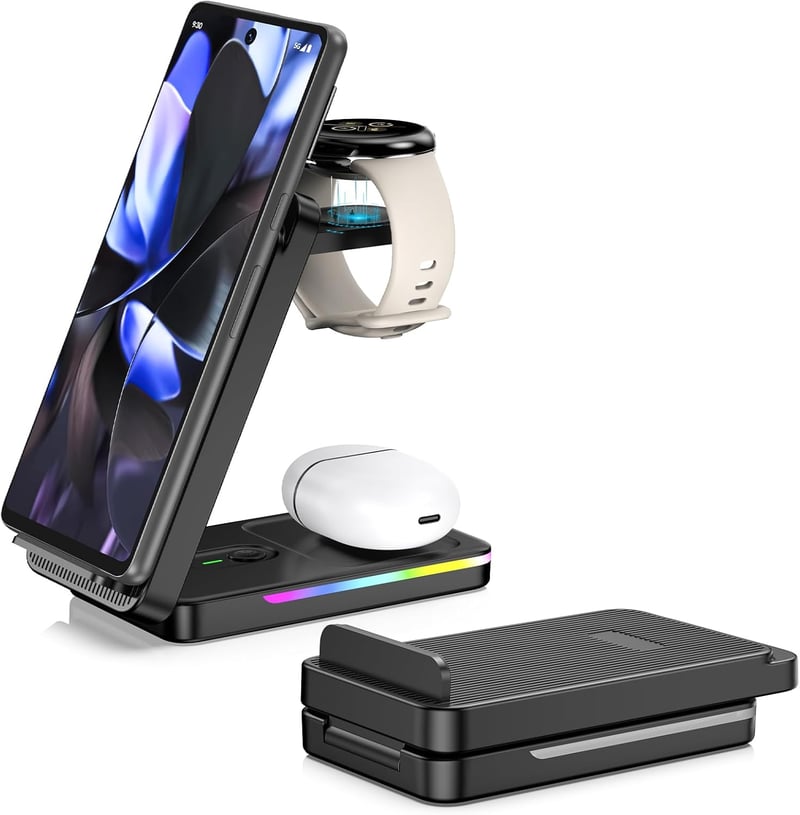 NeotrixQI 3 az 1-ben Indukciós Töltőállomás Google Pixel Watch 3/2, Pixel 10/9/9 Pro/8/8a/7 és Pixel Buds Pro 2 készülékekhez - Összecsukhat