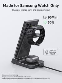 Stație de încărcare wireless 3 în 1 Samsung pentru Galaxy S24 Ultra, Watch 6 și Buds 2 Pro, cu ceas digital 3