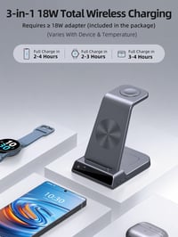 Stație de încărcare wireless 3 în 1 Samsung pentru Galaxy S24 Ultra, Watch 6 și Buds 2 Pro, cu ceas digital 8
