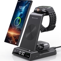 Stație de încărcare wireless 3 în 1 Samsung pentru Galaxy S24 Ultra, Watch 6 și Buds 2 Pro, cu ceas digital 1