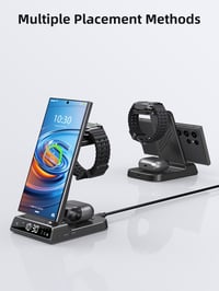 Stație de încărcare wireless 3 în 1 Samsung pentru Galaxy S24 Ultra, Watch 6 și Buds 2 Pro, cu ceas digital 6