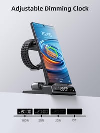 Stație de încărcare wireless 3 în 1 Samsung pentru Galaxy S24 Ultra, Watch 6 și Buds 2 Pro, cu ceas digital 5