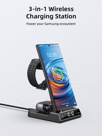 Stație de încărcare wireless 3 în 1 Samsung pentru Galaxy S24 Ultra, Watch 6 și Buds 2 Pro, cu ceas digital 2
