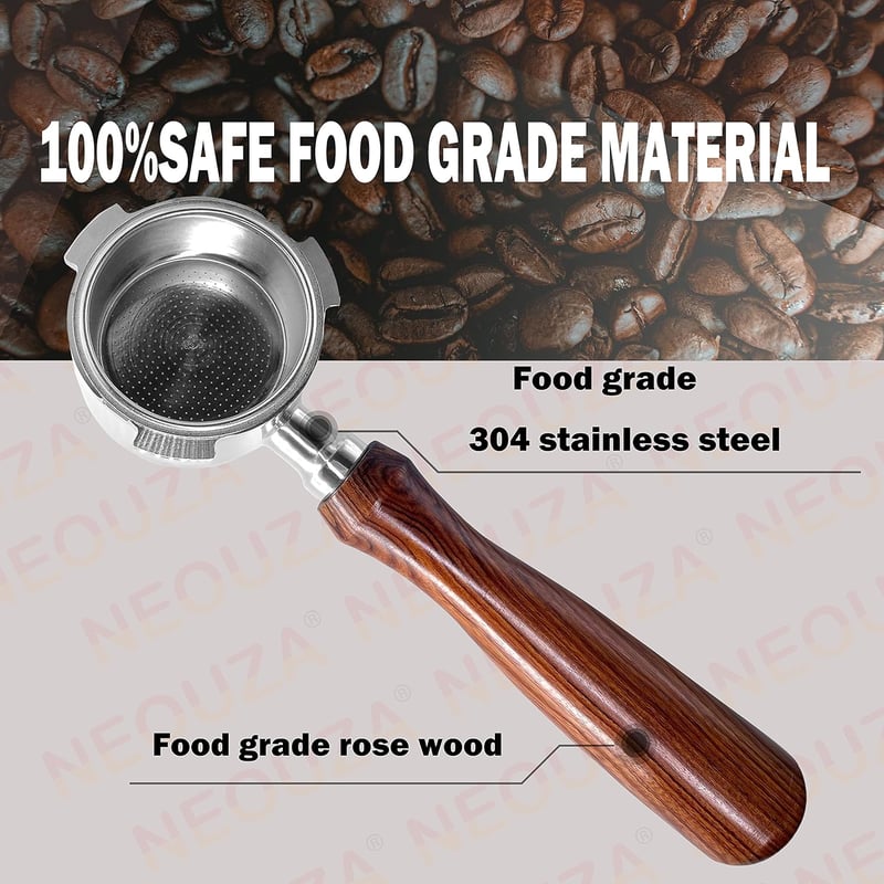 NEOUZA 51 mm bottomless espresso szűrőtartó rozsdamentes acél rozafaszínű nyéllel DeLonghi Dedica EC680 EC685 EC785 EC820 EC850 EC860 és Sme