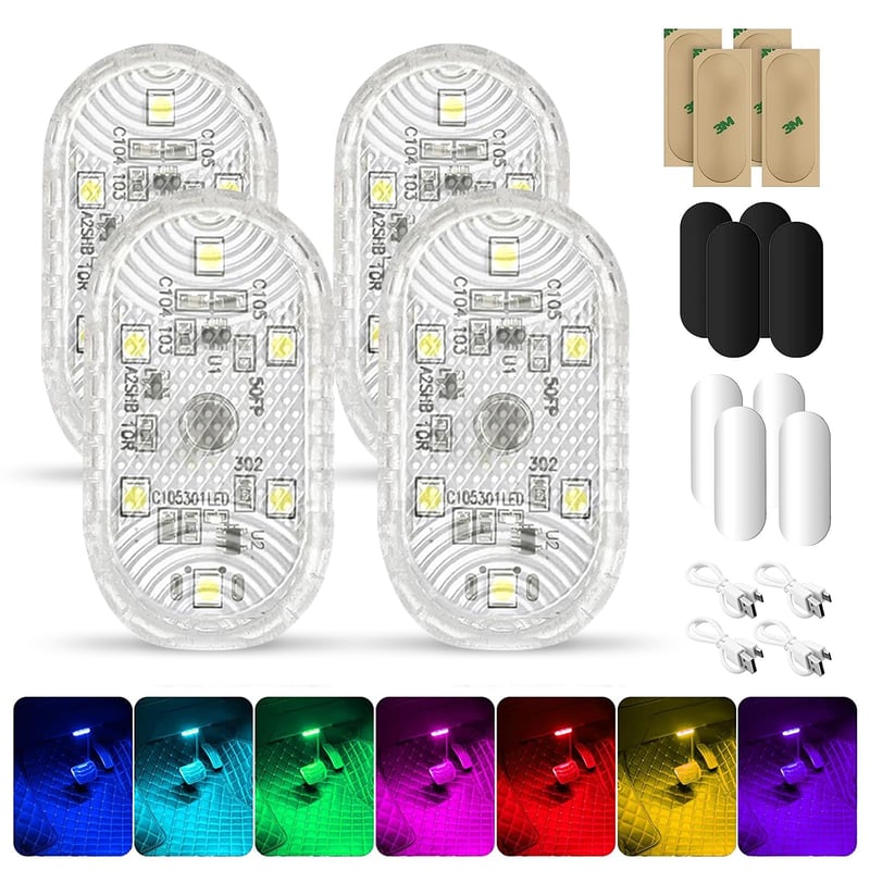 NEOVSUNY autós LED hangulatfény mágneses USB érintős, RGB 7 szín, tölthető - 4 db