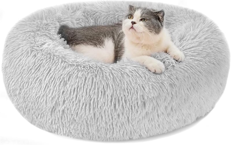 Nepfaivy Kerek Plüss Kutya Macska Ágy Donut Párna S-40cm Világosszürke