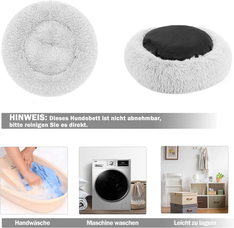 Nepfaivy Kerek Plüss Kutya Macska Ágy Donut Párna S-40cm Világosszürke