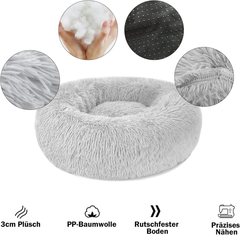 Nepfaivy Kerek Plüss Kutya Macska Ágy Donut Párna S-40cm Világosszürke