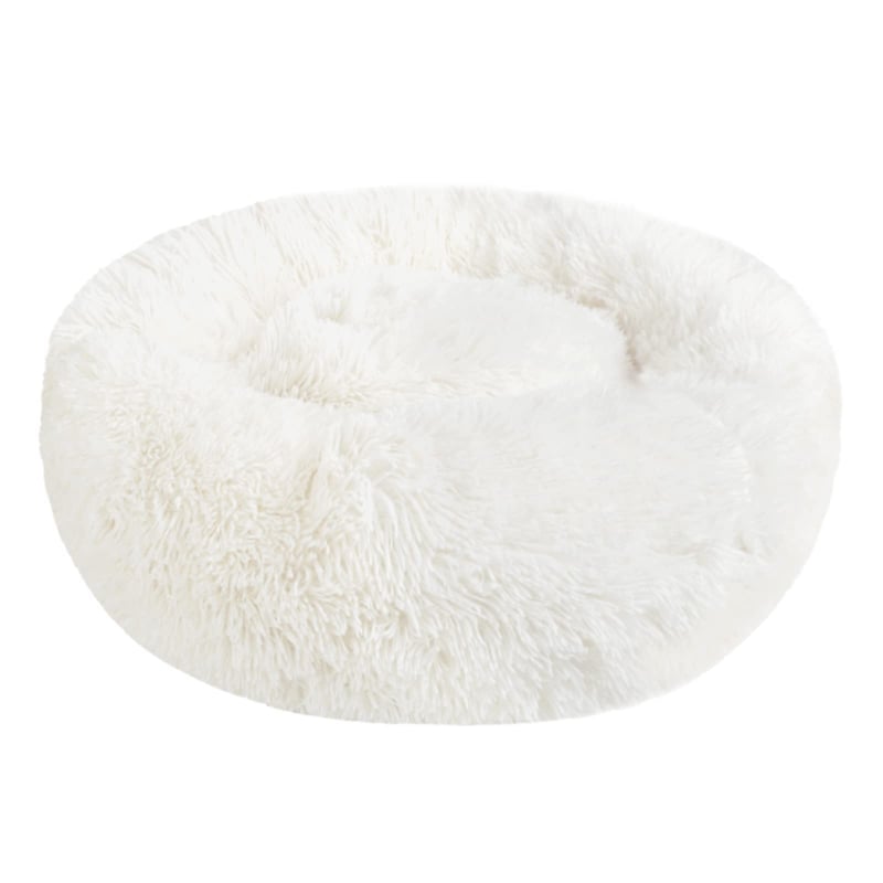 Plyšový okrúhly pelech pre psov a mačky Nepfaivy, veľkosť S, 40 cm, biely, prateľný, s protišmykovým dnom, pre malé psy a mačiatka, v tvare šišky