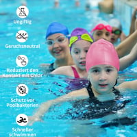 Cască de înot din silicon Nepfaivy pentru copii, băieți și fete de 6-12 ani, mov, impermeabilă, elastică, protejează părul 4