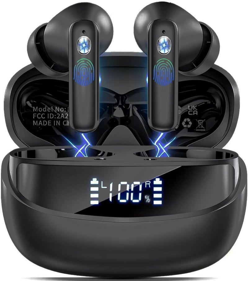 Bezdrôtové slúchadlá Nerunsa D60 Bluetooth 5.4 so 4 ENC mikrofónmi, IP7, LED displej – obsidiánovo čierne
