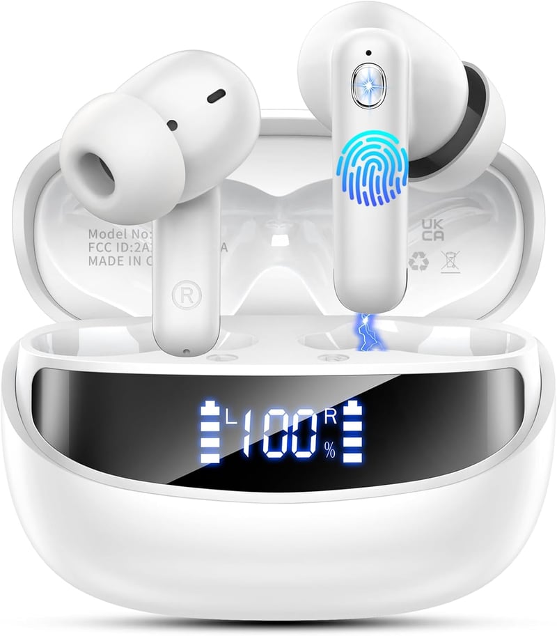 Nerunsa D60 Bluetooth 5.4 fülhallgató 4 ENC mikrofonnal, IP7, LED kijelző - fekete obszidián