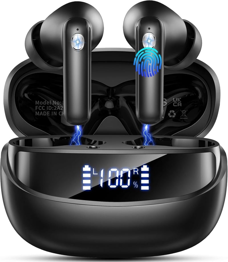 Nerunsa Bluetooth 5.4 in-ear fülhallgató HiFi, 50 óra üzemidő, IP7, LED kijelző