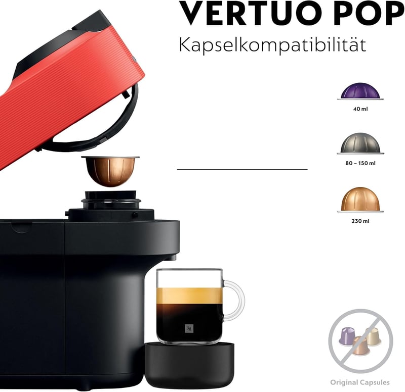 Nespresso Krups Vertuo Pop kapszulás kávéfőző, 560ml, automata, piros