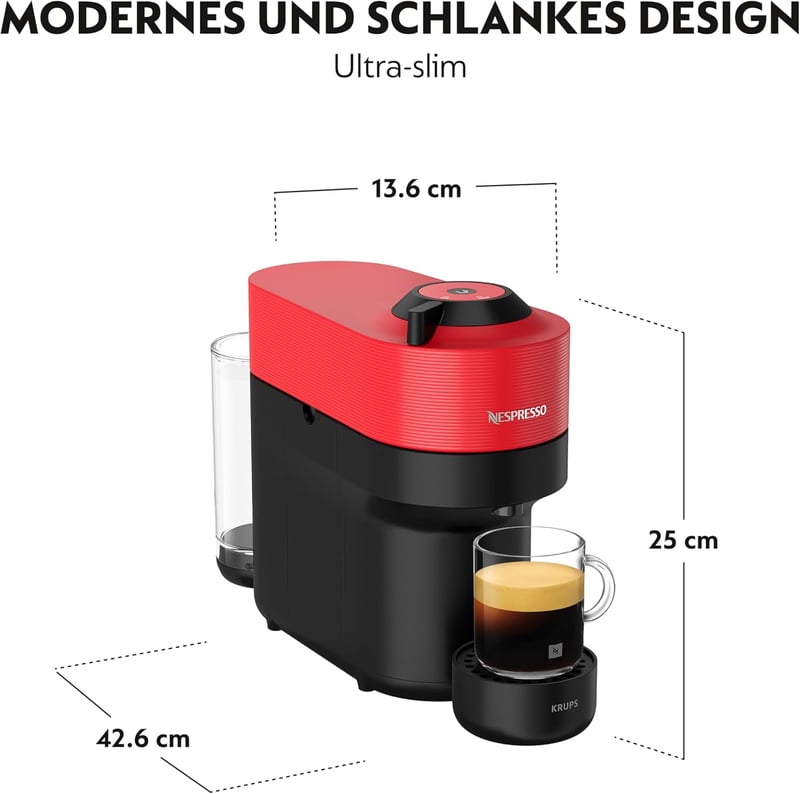 Nespresso Krups Vertuo Pop kapszulás kávéfőző, 560ml, automata, piros