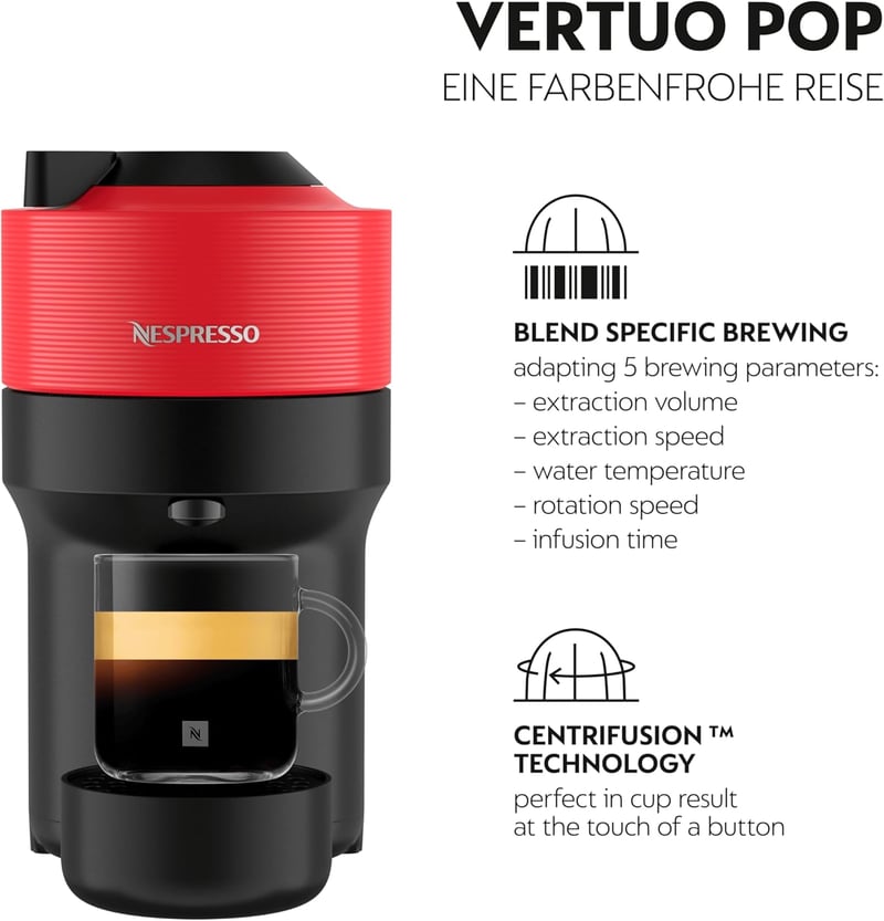 Nespresso Krups Vertuo Pop kapszulás kávéfőző, 560ml, automata, piros