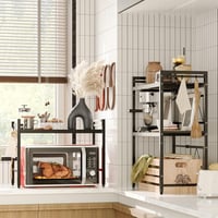 NETEL Expandable Mikrohullámú Sütő Polc 3 Szintes Fekete Konyhai Állvány Horogokkal 2