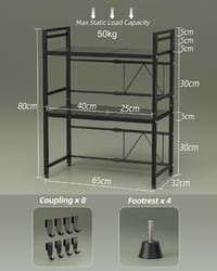 NETEL Expandable Mikrohullámú Sütő Polc 3 Szintes Fekete Konyhai Állvány Horogokkal 3