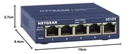 NETGEAR GS105GE 5-portový nespravovaný gigabitový switch, modré kovové vyhotovenie, bez ventilátora, LAN rozbočovač, Plug and Play, 1000 Mbps sieťový prepínač, ProSAFE 6