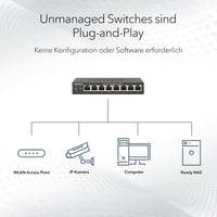 NETGEAR GS105GE 5-portový nespravovaný gigabitový switch, modré kovové vyhotovenie, bez ventilátora, LAN rozbočovač, Plug and Play, 1000 Mbps sieťový prepínač, ProSAFE 3