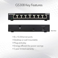 NETGEAR GS308 8-portový gigabitový sieťový switch – nespravovaný ethernetový prepínač, tichá prevádzka, možnosť montáže na stôl alebo na stenu, čierny 5