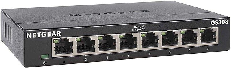 NETGEAR GS308 8-portový gigabitový sieťový switch – nespravovaný ethernetový prepínač, tichá prevádzka, možnosť montáže na stôl alebo na stenu, čierny