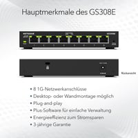 NETGEAR GS308E 8 portos Gigabit Ethernet menedzselt switch - fekete 2