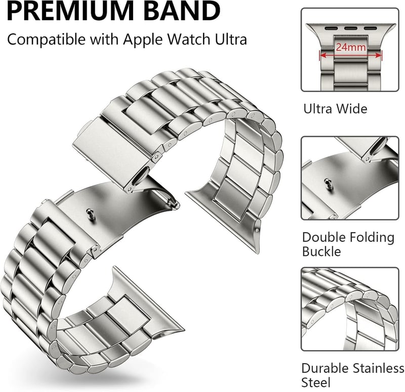 Netolo 24mm Fém Szíj Apple Watch Ultra 2/3 49mm Rozsdamentes Acél Csere Szíj - Ultra 49 mm, titanium