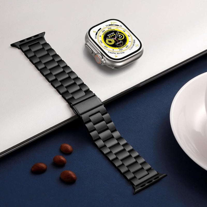 Netolo 24mm Fém Szíj Apple Watch Ultra 3 49mm Rozsdamentes Acél Fekete - Ultra 49 mm, black