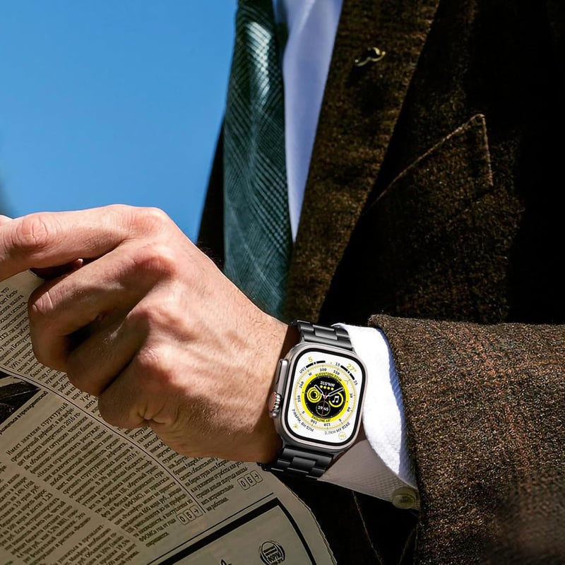 Netolo 24mm Fém Szíj Apple Watch Ultra 3 49mm Rozsdamentes Acél Fekete - Ultra 49 mm, black