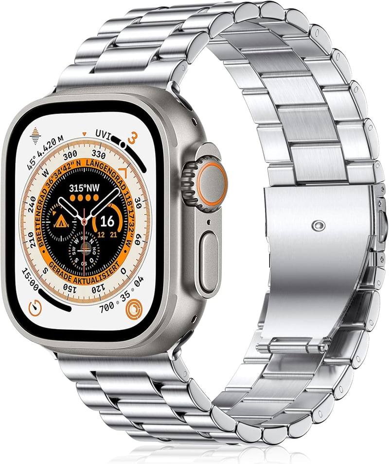 Netolo 24mm Fém Szíj Apple Watch Ultra 3 49mm Rozsdamentes Acél Csere - Ultra 49 mm, silver