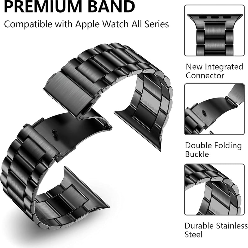 Netolo Fém Óraszíj Apple Watch 38 40 41 42 mm Rozsdamentes Acél - 38mm/40mm/41mm, black