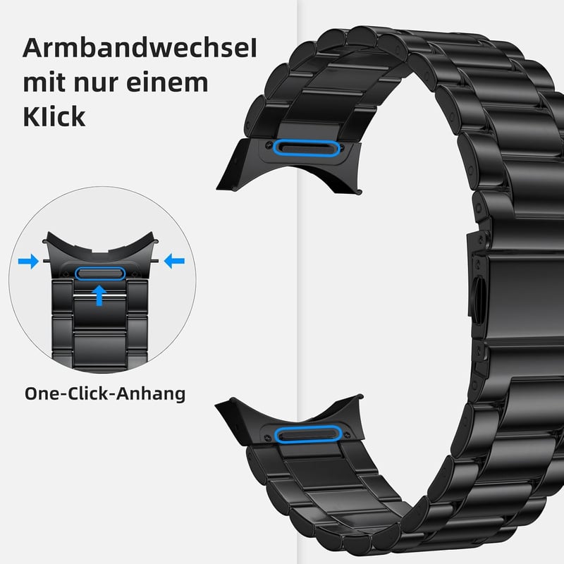 Netolo Galaxy Watch szíj 40mm 44mm rozsdamentes acél gyorscserés - black