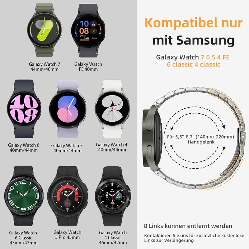 Netolo Gyorscserés Fém Szíj Samsung Galaxy Watch 7 6 5 4 Okosórához 40/44mm - titanium