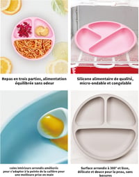 NETONDA 3 részes baba tányér szett, tapadókorongos, szilikon, osztott, csúszásmentes, BPA-mentes, mosogatógép és mikró biztos 6
