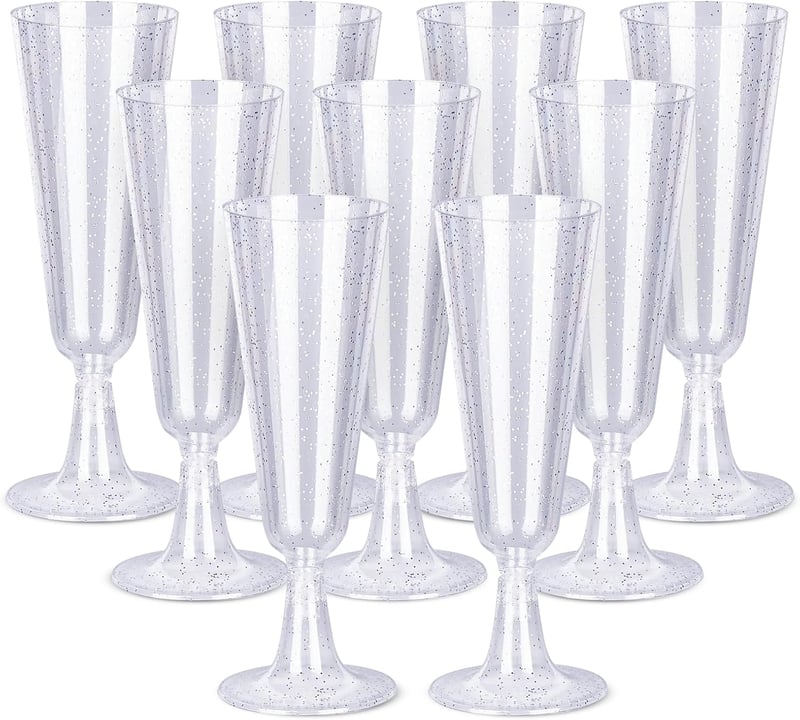 NETONDA Ezüst Csillogású Pezsgőspohár Szett - 25 db Mosogatógépben Mosható Műanyag Pohár 160ml - Esküvői Rendezvény Parti Kellék