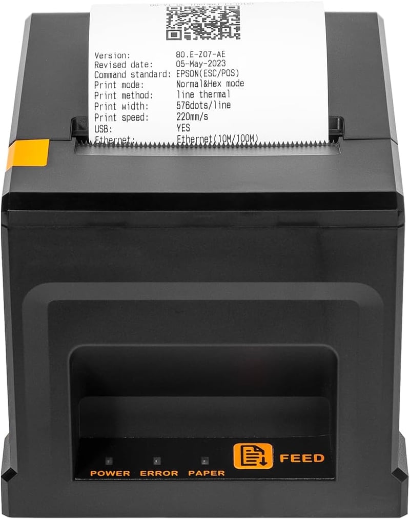 NetumScan Bluetooth USB LAN 80mm POS Hőnyomtató - 300mm/s Sebességű Nyugtanyomtató Automatikus Vágóval, Pénztárfiók Támogatással, Windows/Ma