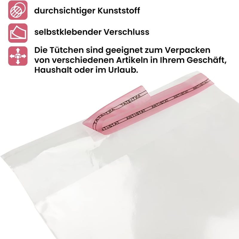 Netuno 100db Öntapadós Átlátszó Tasak 13,5x18,5cm - Polipropilén Csomagolózacskó Dokumentumokhoz, Ékszerekhez, Ruhákhoz - Öntapadó Fóliatasa