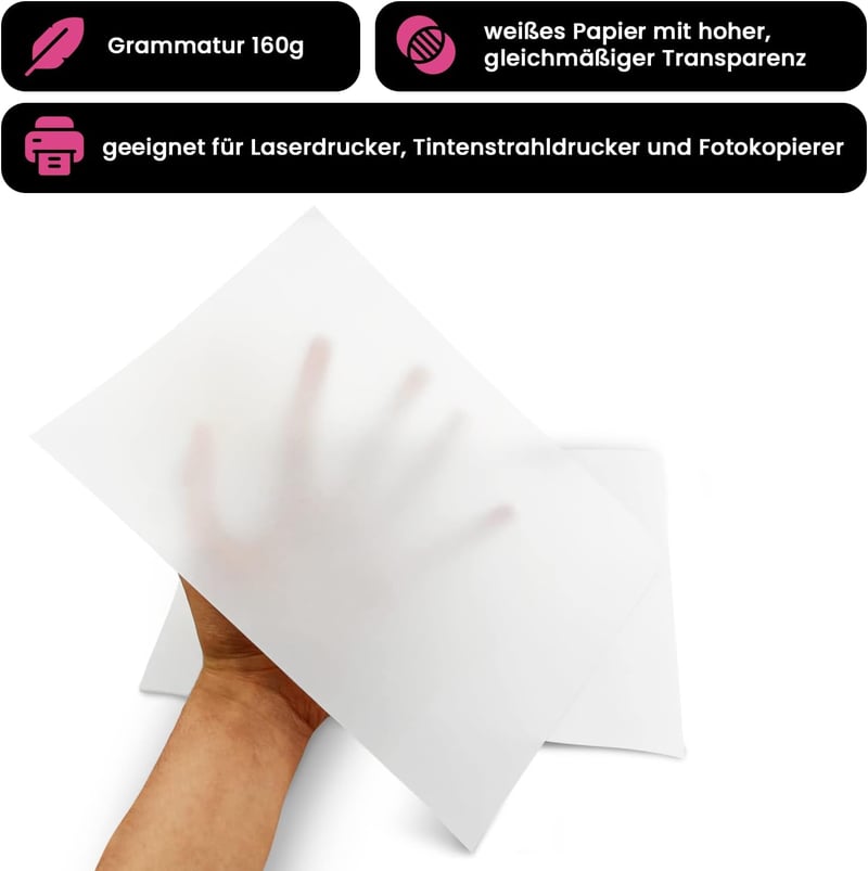 Netuno 50 db Fehér Pauszpapír A4 210x297mm 160g Átlátszó Nyomtatható Papír Rajzoláshoz Kézműveskedéshez Scrapbookinghoz DIY Kártyákhoz