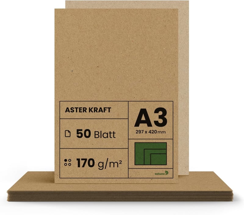 Netuno 50 db Kraft Papír 170g A3 297x420mm Barna Kézműves Papír DIY Kreatív Nyomtatható Vastag Karton Lap Kézimunka