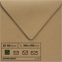 Netuno Négyzet Alakú Kraft Borítékok 155x155mm - 50db Öntapadós Vintage Stílusú Meghívó Boríték Esküvőre, Születésnapra, Üdvözlőkártyához, 1 1