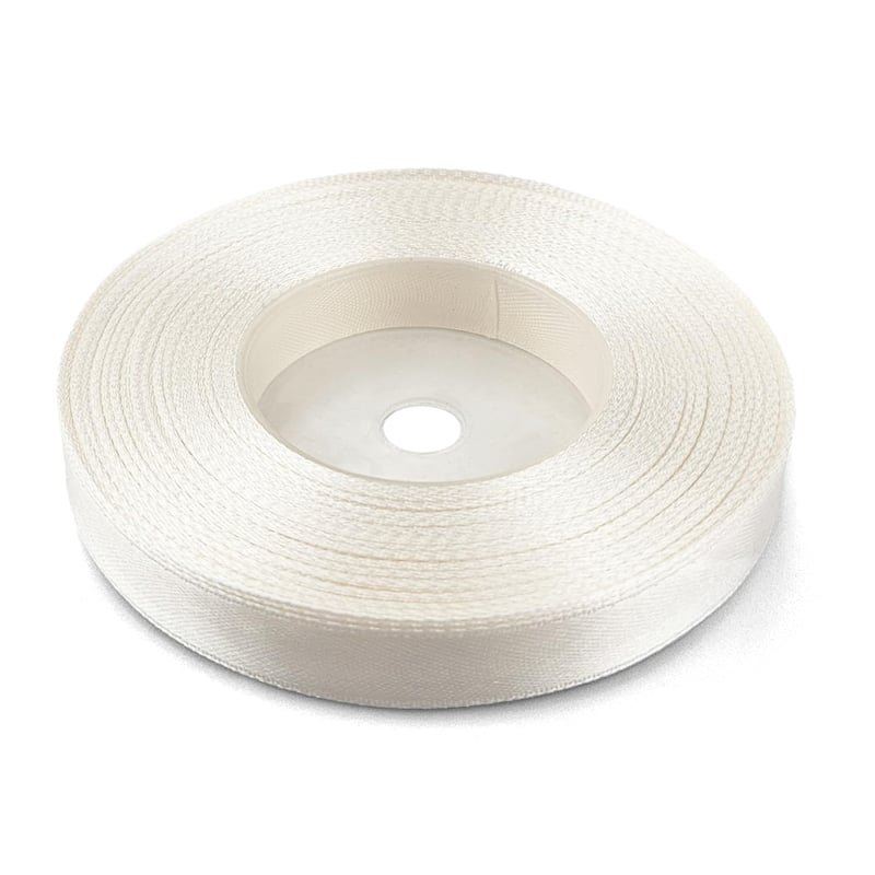 Saténová stuha Netuno 12 mm x 32 m, svetlá ecru farba, dekoratívna rolka na ručné práce, svadby a balenie darčekov.