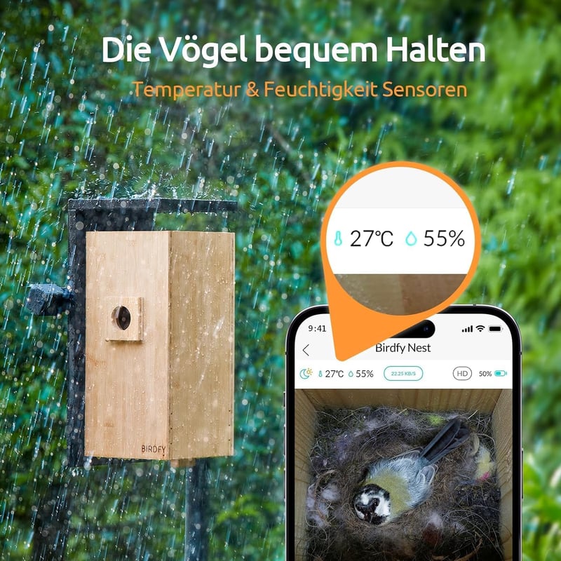 NETVUE Madárház Duál Kamerás 1080P Bambusz Fészekfigyelo Napelemes Valós Idejű Megfigyeléshez