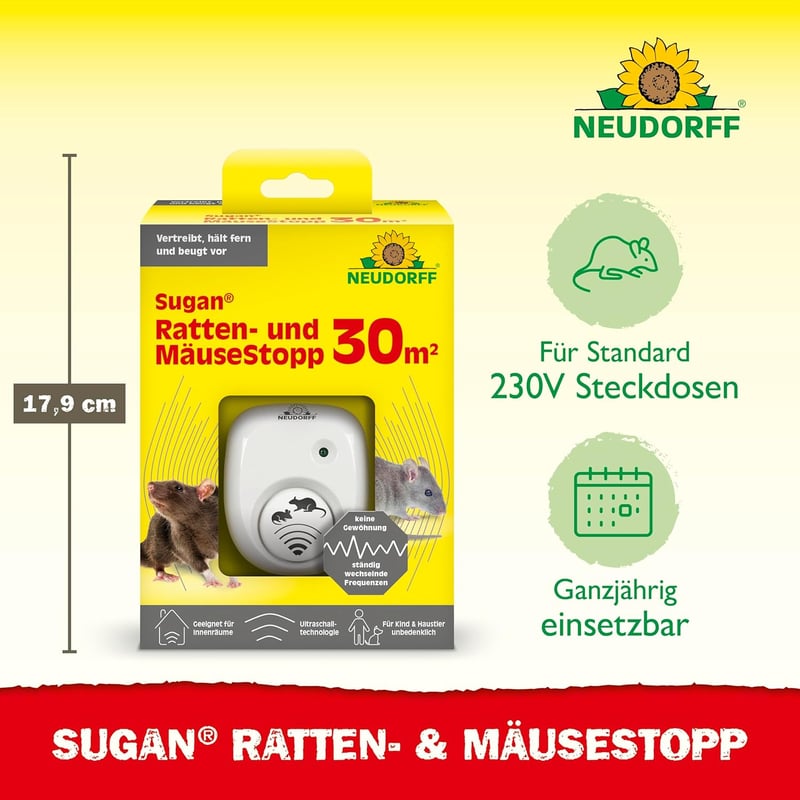 Neudorff Sugan Ultrahang Egér és Patkány Riasztó 30m² Hatékony Védekezés