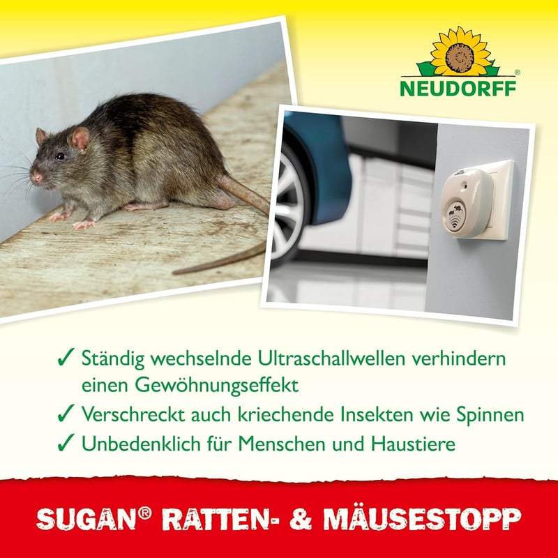 Neudorff Sugan Ultrahang Egér és Patkány Riasztó 30m² Hatékony Védekezés