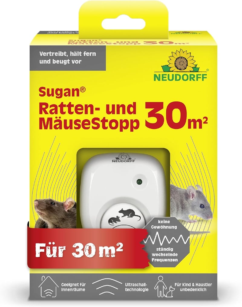Neudorff Sugan Ultrahang Egér és Patkány Riasztó 30m² Hatékony Védekezés