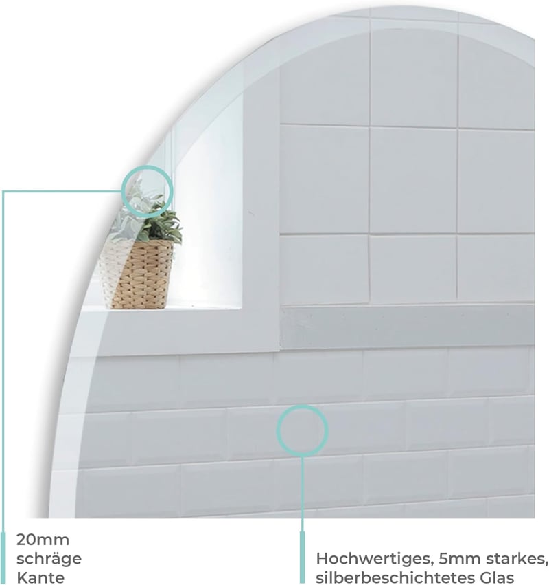 Neue Design Ovális Fürdőszobai Tükör - Modern Stílusú Fali Tükör Csiszolt Szegéllyel, 70x50 cm, Keret Nélküli Üveg Kivitel, Álló Formátum