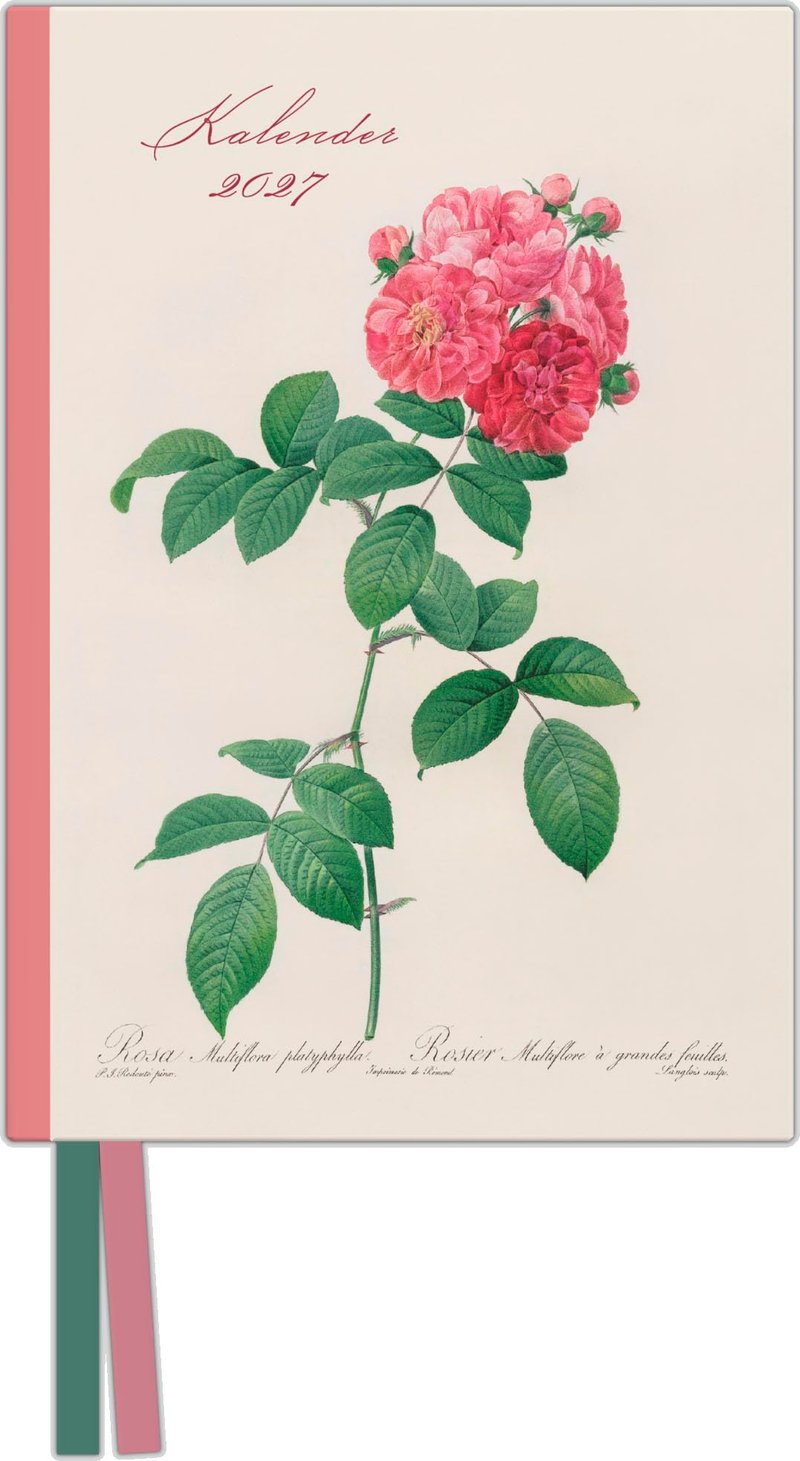 Agendă de buzunar Neumann Verlage Redoutes Rosen 2027, 11x16 cm - Planner săptămânal cu 2 semne de carte, calendar în limba germană și pagini utile, pentru muncă, școală și uz zilnic