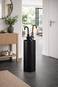 Suport metalic pentru umbrele Neustein, design modern, cu 2 cârlige și tavă de scurgere detașabilă, înălțime 49 cm, diametru 19 cm, pentru casă și birou 2