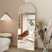 NEUWEABY Ívelt Teljes Alakos Tükör 162x53 cm, Arany Állótükör Alumínium Kerettel, Dönthető Padlótükör Hálószobába és Nappaliba 1